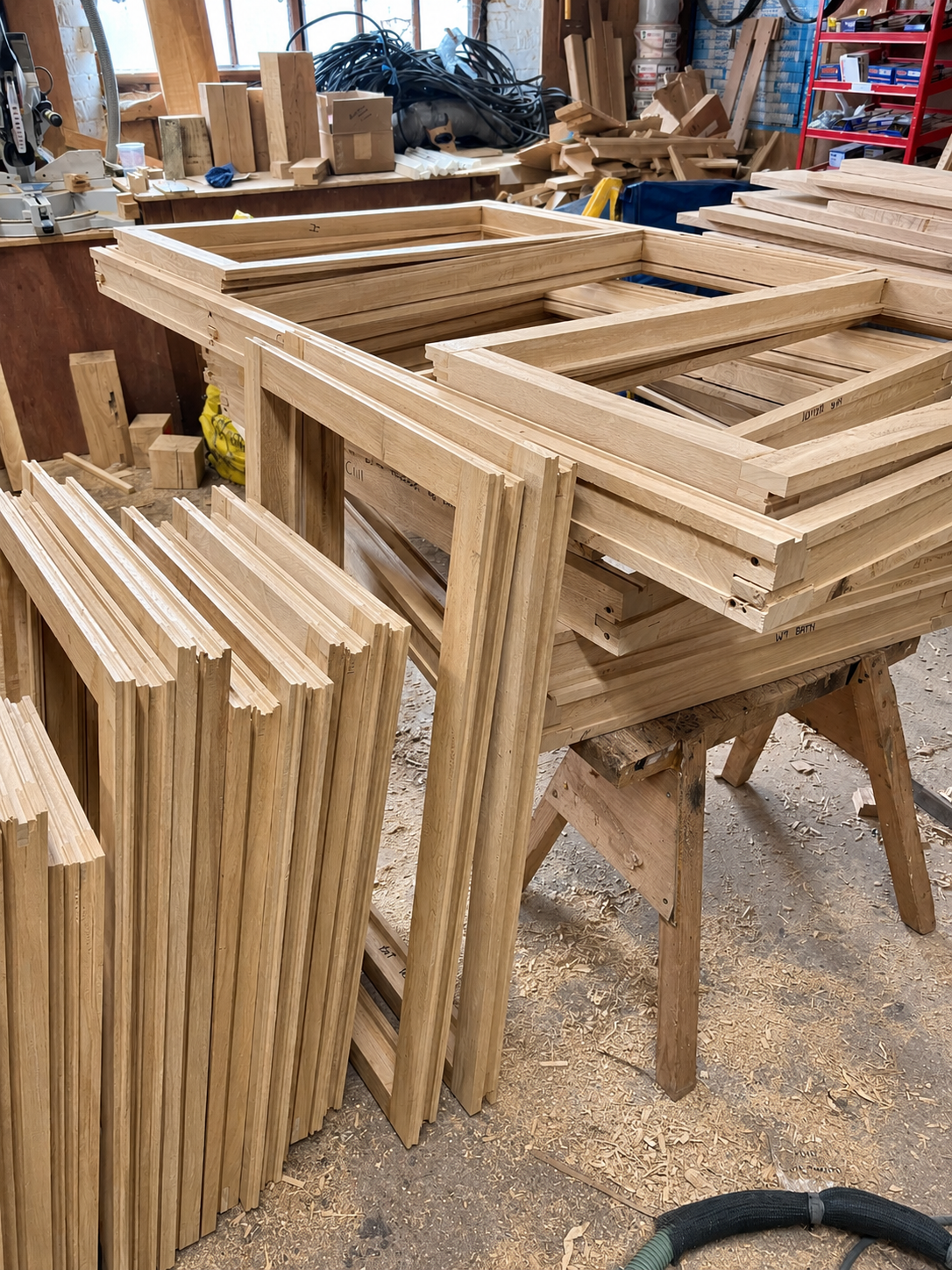 Timber window frames being made in the Benjamin Henry workshop